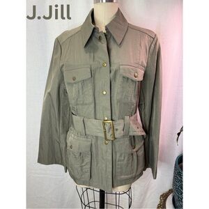 J.Jill Utility Belted Safari Jacket Olive Green Size M NWT Pockets Button Front